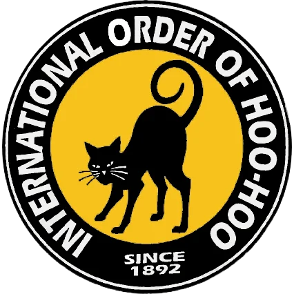 International Order of Hoo-Hoo logo: black cat with arched back on yellow circle, "Since 1892"